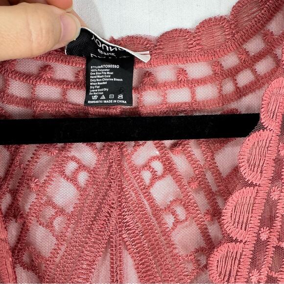 David And Young Elegant Rose Pink Floral Lace Duster Kimono Top Women’s One Size - Picture 5 of 5